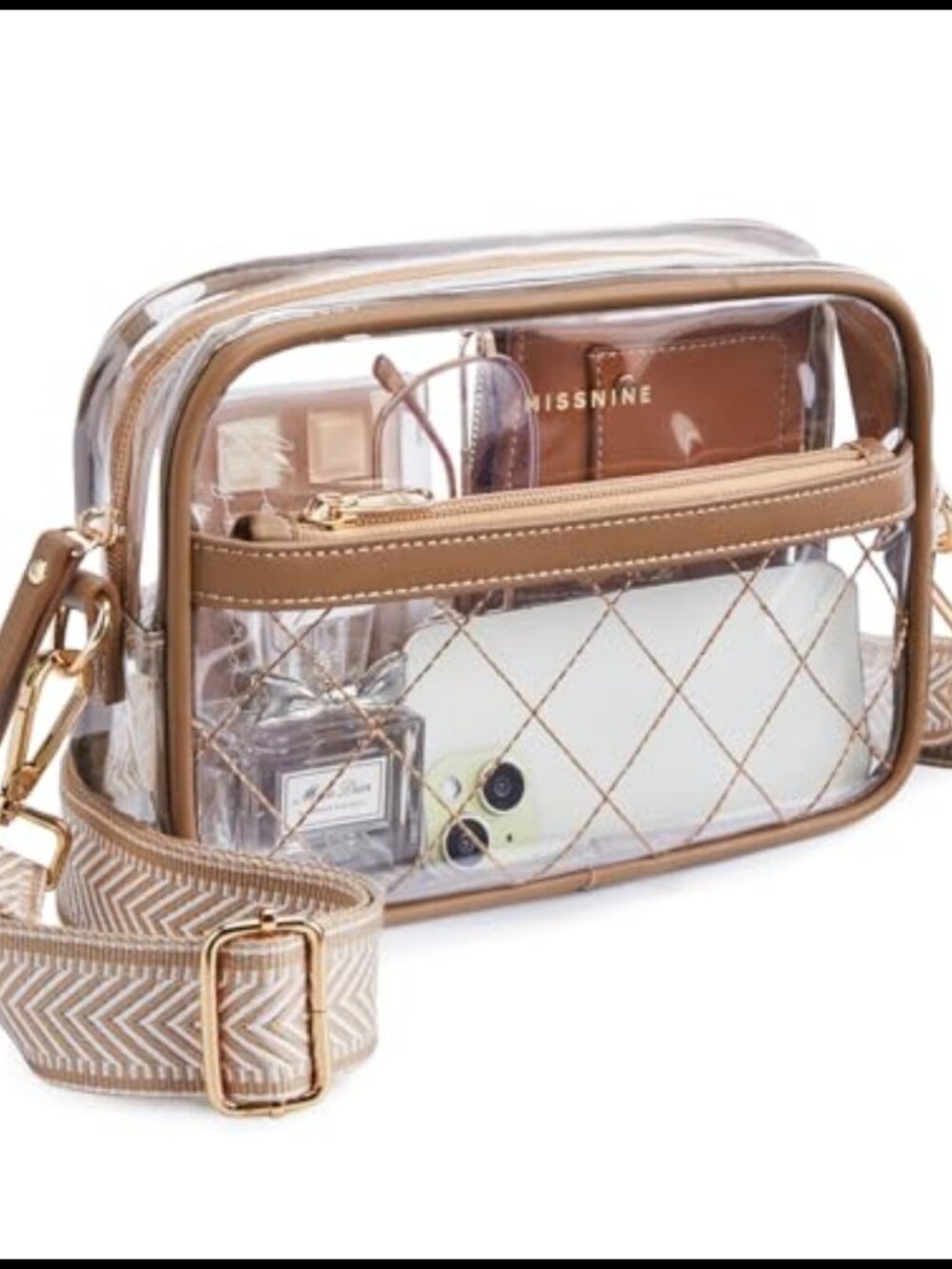 Clear Stadium Approved Crossbody Bag Quilted PVC Water Resistant Zip